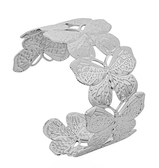 Bracelete Folheado a Ouro 18k e Prata Design Borboletas - Prata