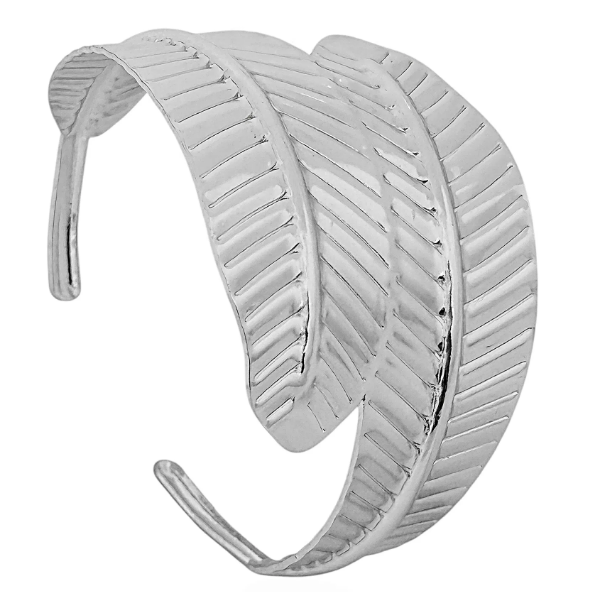 Bracelete Folheado a Ouro 18k e Prata Folhas Detalhadas - Prata