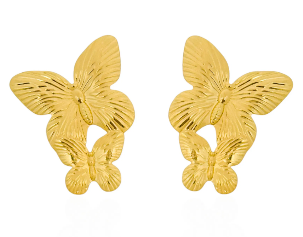 Brinco Folheado a Ouro 18k e Prata Borboletas Duo - Ouro