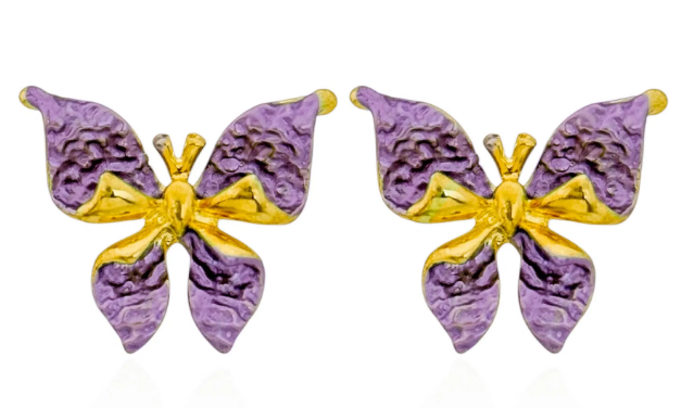 Brinco Folheado a Ouro 18k e Prata Borboletas LILAS - Ouro