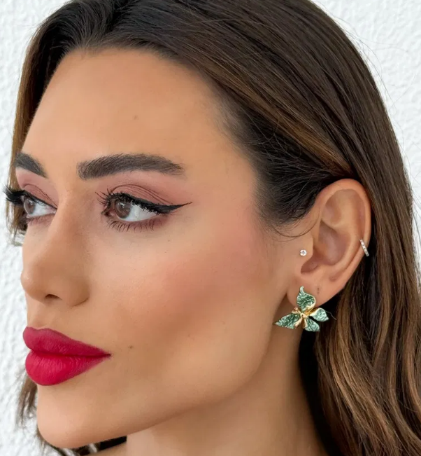 Brinco Folheado a Ouro 18k e Prata Borboletas VERDE - Ouro