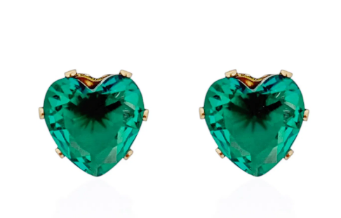 Brinco Folheado a Ouro 18k e Prata Cristal Coração - Ouro-Verde