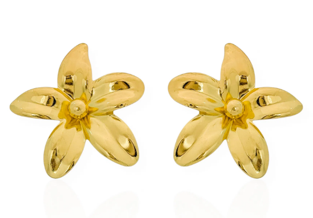 Brinco Folheado a Ouro 18k e Prata Flor Lisa - Ouro