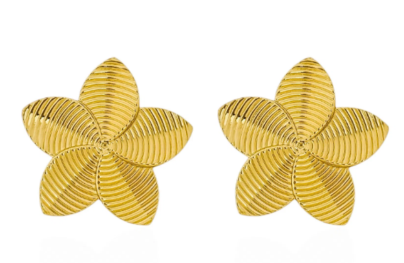 Brinco Folheado a Ouro 18k e Prata Flor com Pétalas Texturizada - Ouro