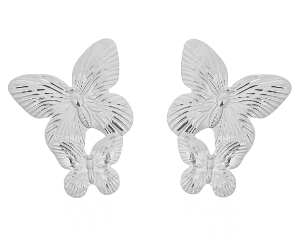 Brinco Folheado a Ouro 18k e Prata Borboletas Duo - PRATA