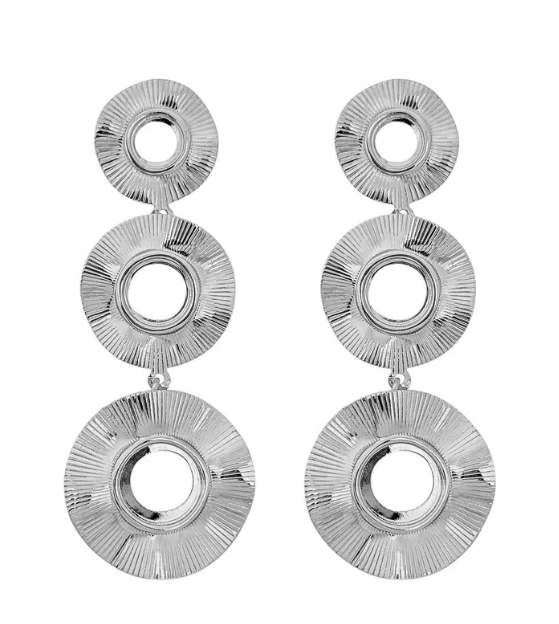 Brinco Folheado a Ouro 18k e Prata Longo Círculos Vazado - Prata