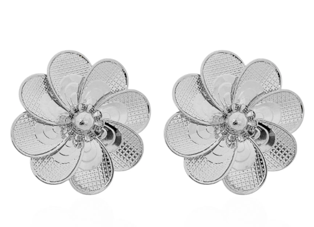 Brinco Folheado a Ouro 18k e Prata Flor com Petalas Texturizadas - Prata