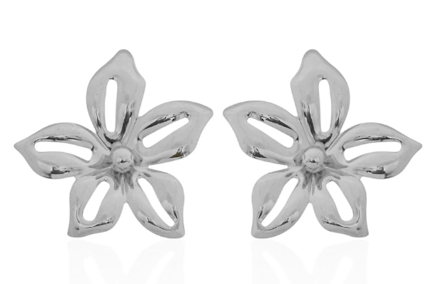 Brinco Folheado a Ouro 18k e Prata Flor Vazada - Prata