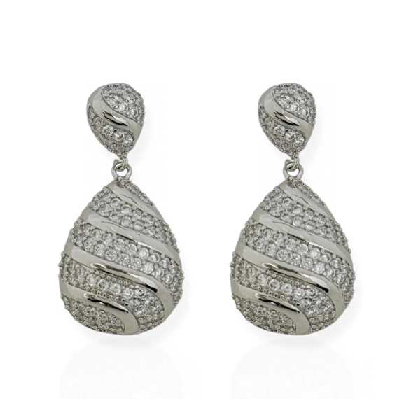 Brinco Folheado a Ouro 18k e Prata Design Gota Cravejada - Prata - Cristal