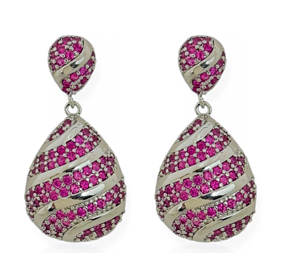 Brinco Folheado a Ouro 18k e Prata Design Gota Cravejada - Prata - Rosa