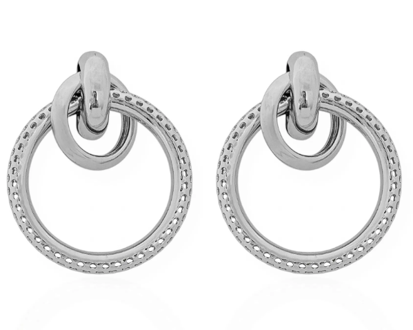 Brinco Folheado a Ouro 18k e Prata Elos Vazado Com Ponteira - Prata