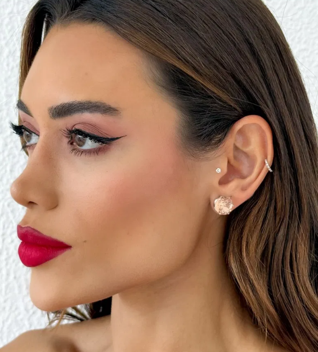 Brinco Folheado a Ouro 18k e Prata Ponto de Luz - Prata-Rose