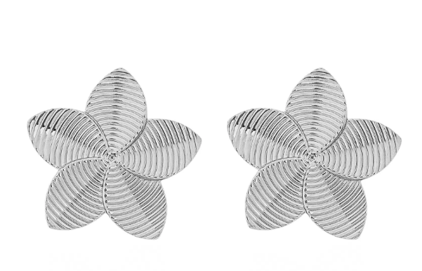 Brinco Folheado a Ouro 18k e Prata Flor com Pétalas Texturizada - PRATA