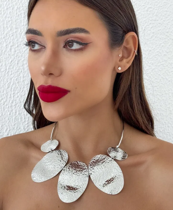 Choker Folheado a Ouro 18k e Prata Placas Marteladas - Prata