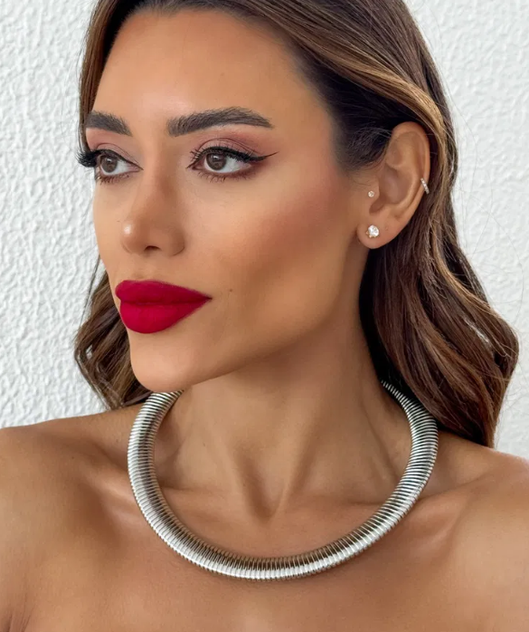 Choker Aro Folheado a Ouro 18k e Prata Tubo Texturizado - Prata