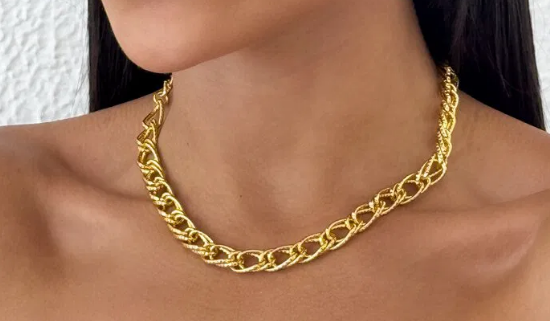 Colar Folheado a Ouro 18k Elo Grumet Médio Trabalhado