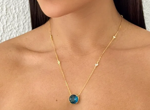 Colar Folheado a Ouro 18k Ponto de Luz G Colorido - Ouro - AZUL