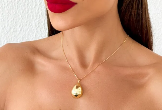 Colar Folheado a Ouro 18K Veneziana com Pingente de Gota