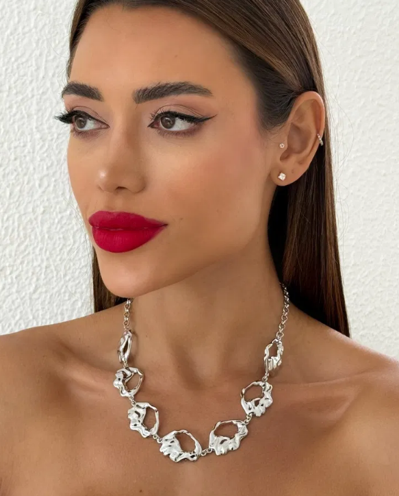 Colar Folheado a Ouro 18k e Prata Design Organico Vazado - PRATA