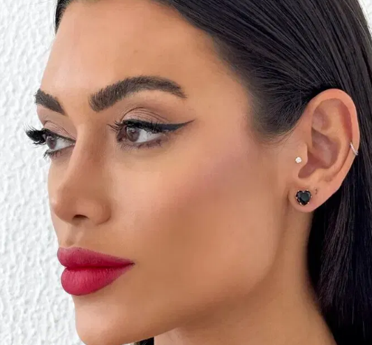 Conjunto Colar e Brinco Folheado a Ouro 18k e Prata 925 Ponto de Luz Coração - Ouro/Preto