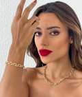 Conjunto Colar e Pulseira Folheado a Ouro 18K Elos Ovais Martelados
