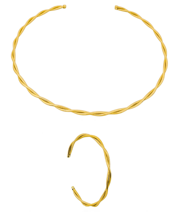 Conjunto Choker Aro e Bracelete Folheado a Ouro 18k Fios Enrolados