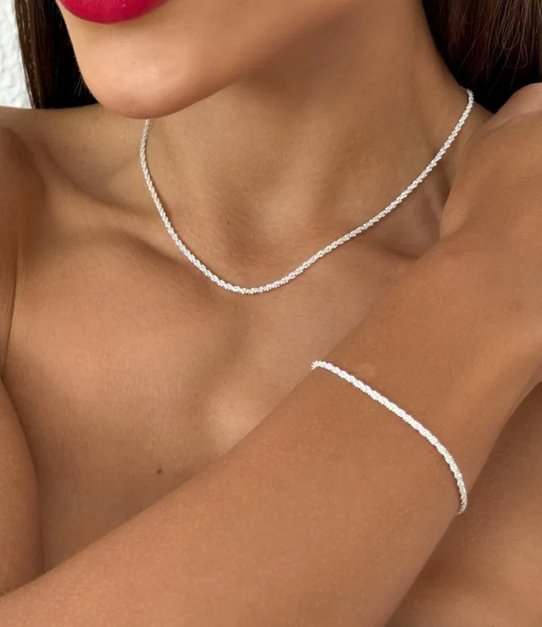 Conjunto Colar e Pulseira Folheado a Prata Luz de Prata
